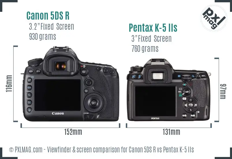 Canon 5DS R vs Pentax K-5 IIs Screen and Viewfinder comparison