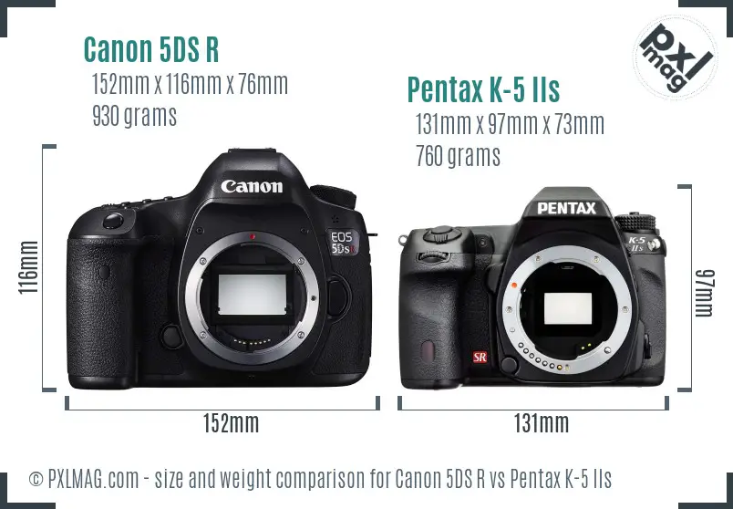 Canon 5DS R vs Pentax K-5 IIs size comparison