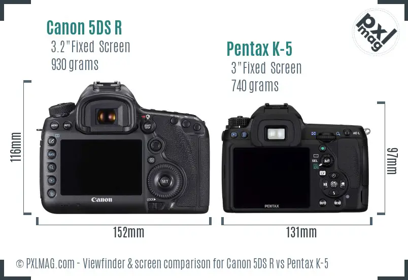 Canon 5DS R vs Pentax K-5 Screen and Viewfinder comparison