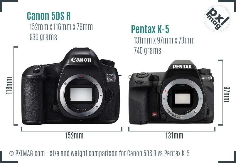 Canon 5DS R vs Pentax K-5 size comparison