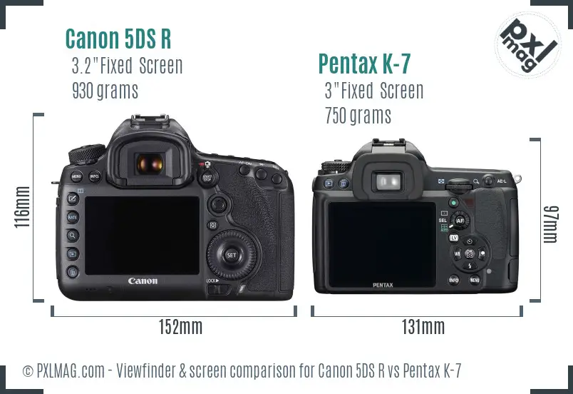 Canon 5DS R vs Pentax K-7 Screen and Viewfinder comparison