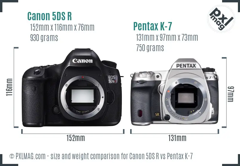 Canon 5DS R vs Pentax K-7 size comparison