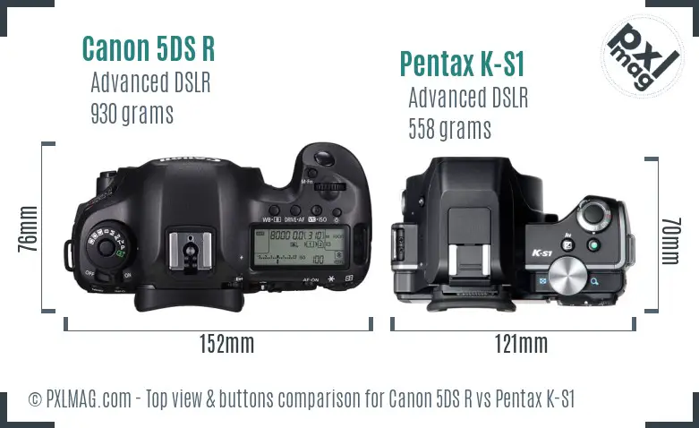 Canon 5DS R vs Pentax K-S1 top view buttons comparison