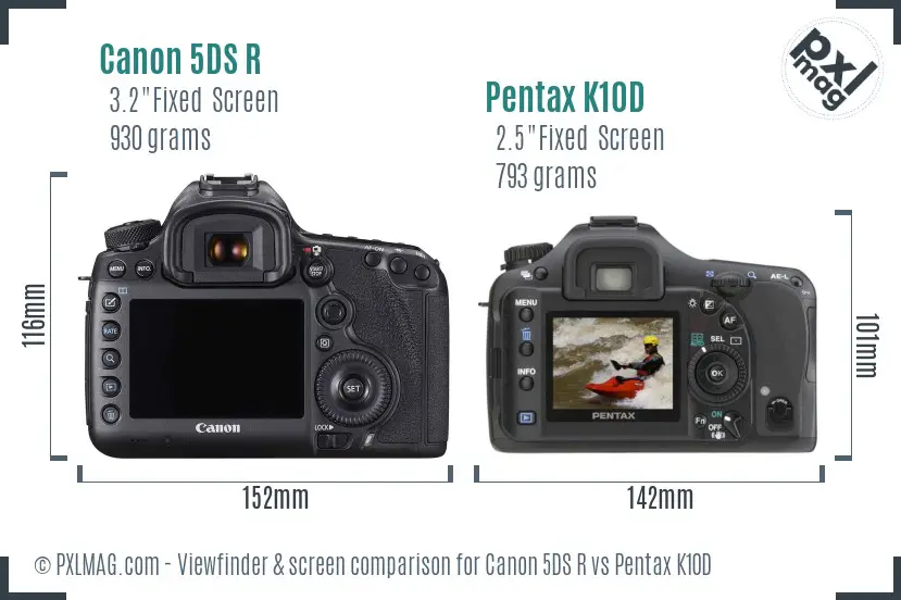 Canon 5DS R vs Pentax K10D Screen and Viewfinder comparison