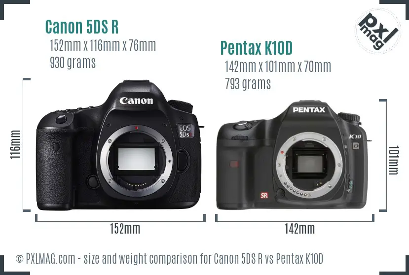 Canon 5DS R vs Pentax K10D size comparison