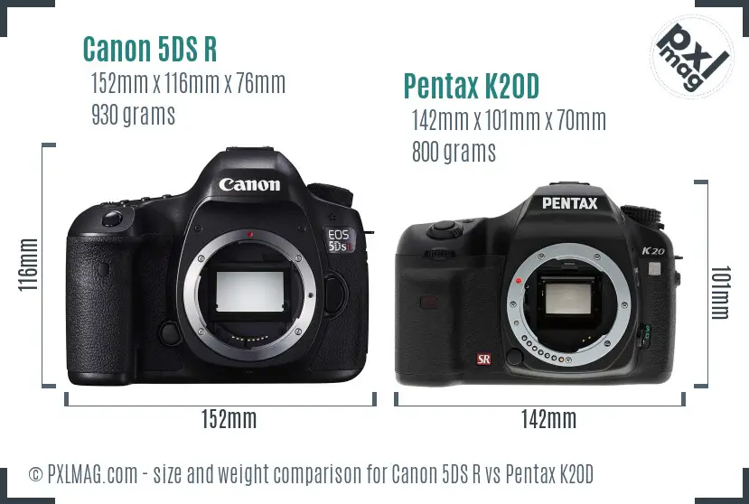 Canon 5DS R vs Pentax K20D size comparison