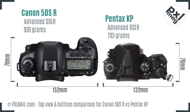 Canon 5DS R vs Pentax KP top view buttons comparison