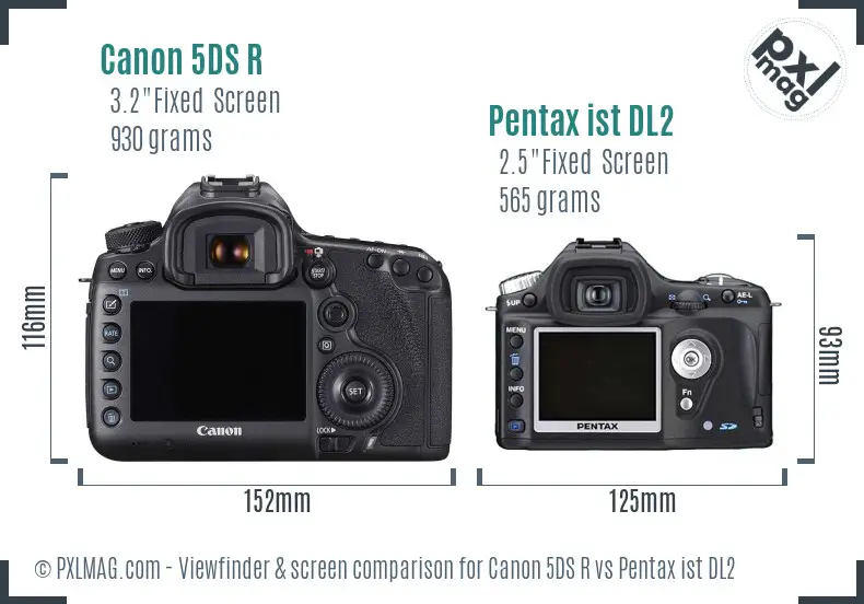 Canon 5DS R vs Pentax ist DL2 Screen and Viewfinder comparison