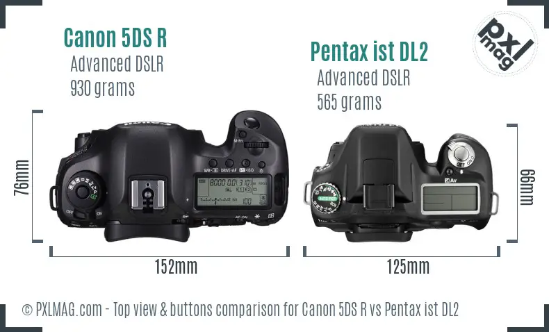 Canon 5DS R vs Pentax ist DL2 top view buttons comparison