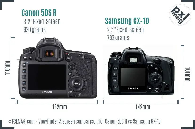 Canon 5DS R vs Samsung GX-10 Screen and Viewfinder comparison