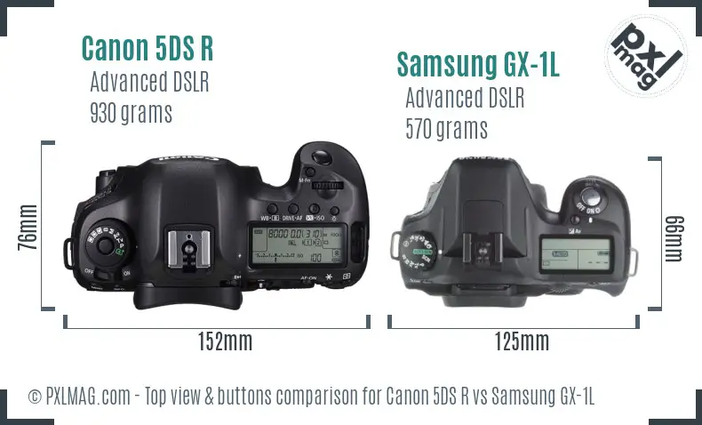 Canon 5DS R vs Samsung GX-1L top view buttons comparison