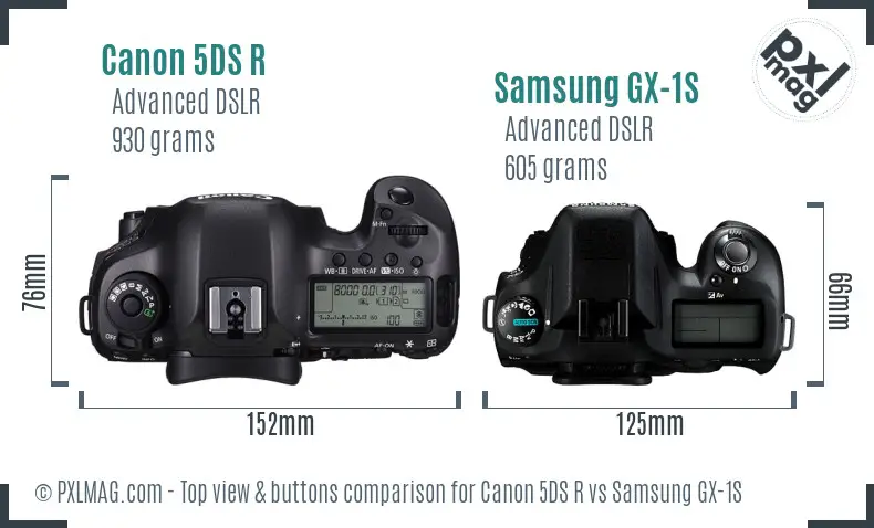 Canon 5DS R vs Samsung GX-1S top view buttons comparison