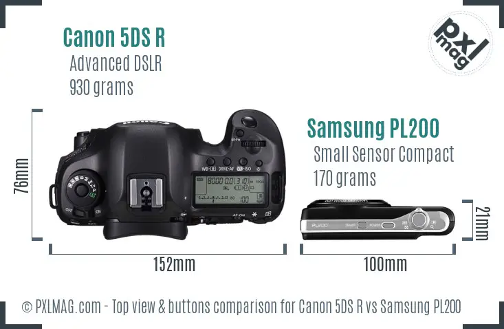 Canon 5DS R vs Samsung PL200 top view buttons comparison