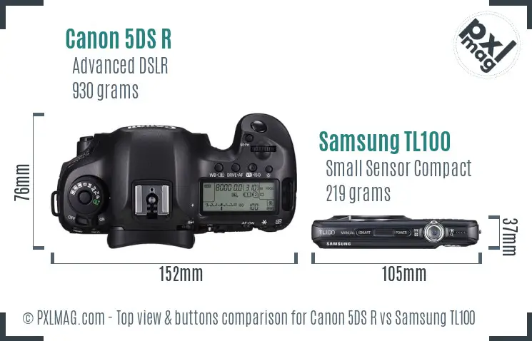 Canon 5DS R vs Samsung TL100 top view buttons comparison Canon 5DS R vs Samsung TL100 top view buttons comparison