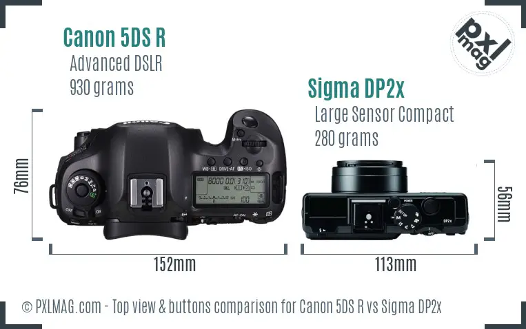 Canon 5DS R vs Sigma DP2x top view buttons comparison