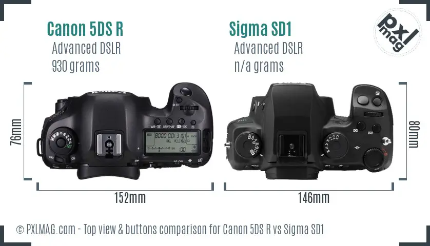 Canon 5DS R vs Sigma SD1 top view buttons comparison