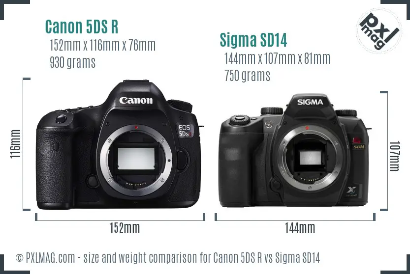 Canon 5DS R vs Sigma SD14 size comparison
