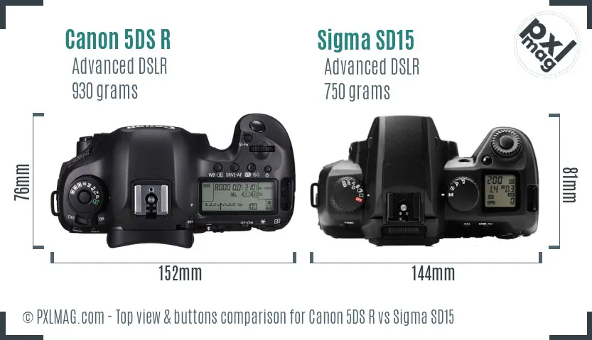 Canon 5DS R vs Sigma SD15 top view buttons comparison
