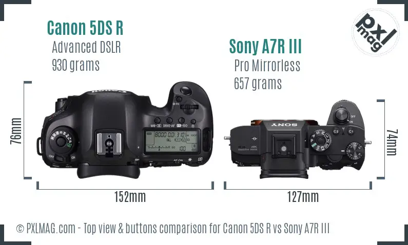 Canon 5DS R vs Sony A7R III top view buttons comparison Canon 5DS R vs Sony A7R III top view buttons comparison