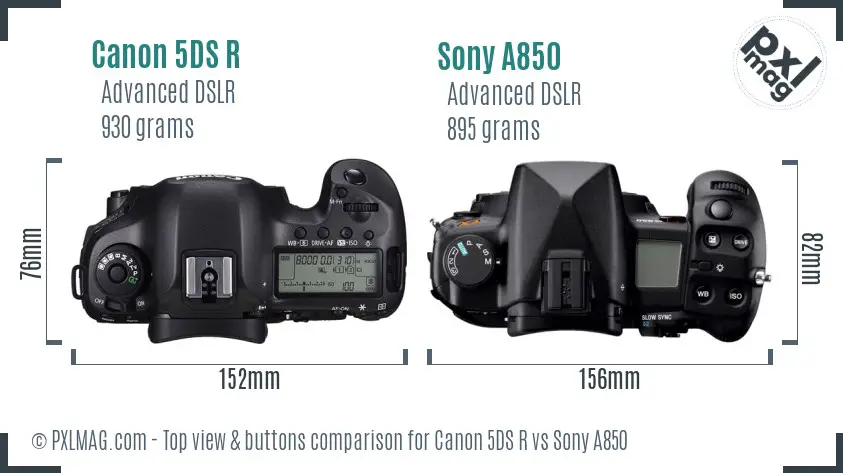 Canon 5DS R vs Sony A850 top view buttons comparison
