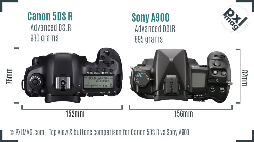 Canon 5DS R vs Sony A900 top view buttons comparison