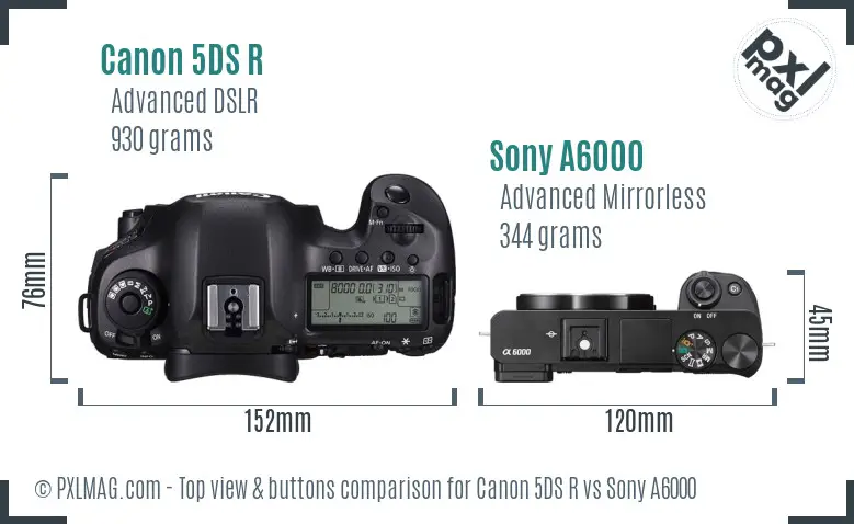 Canon 5DS R vs Sony A6000 top view buttons comparison Canon 5DS R vs Sony A6000 top view buttons comparison