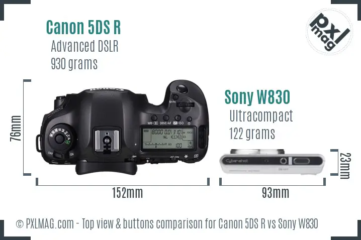 Canon 5DS R vs Sony W830 top view buttons comparison