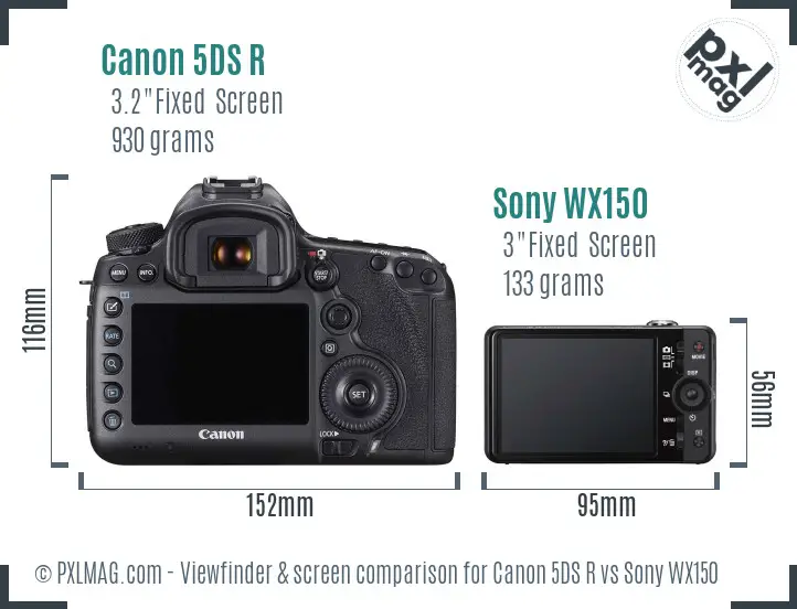 Canon 5DS R vs Sony WX150 Screen and Viewfinder comparison