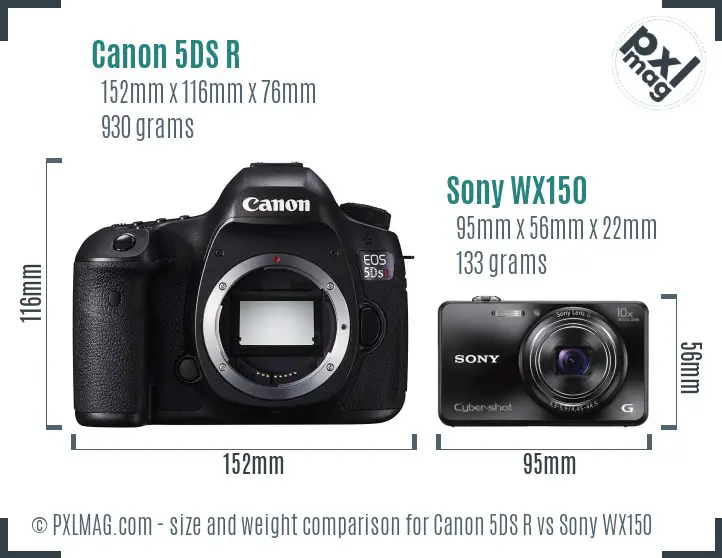 Canon 5DS R vs Sony WX150 size comparison