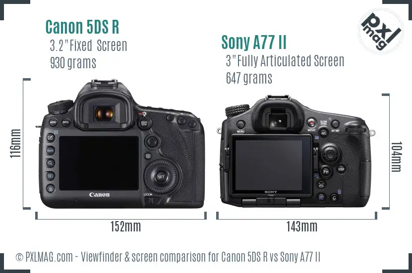 Canon 5DS R vs Sony A77 II Screen and Viewfinder comparison