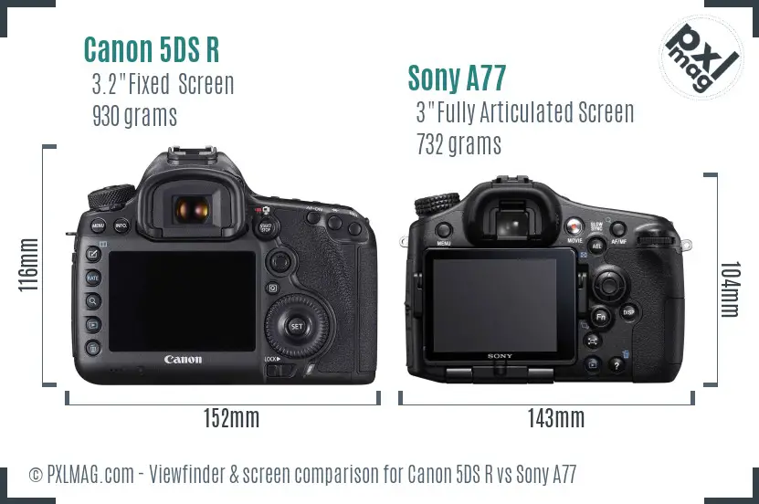 Canon 5DS R vs Sony A77 Screen and Viewfinder comparison