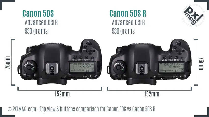 Canon 5DS vs Canon 5DS R top view buttons comparison