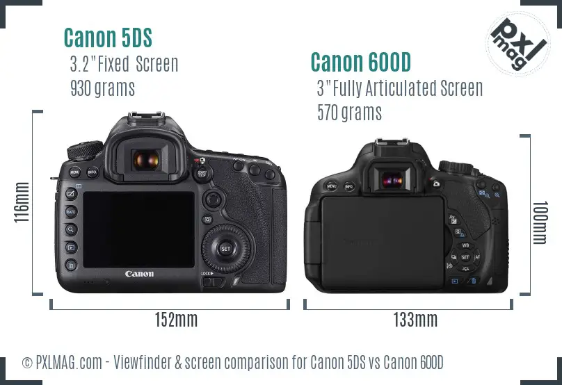 Canon 5DS vs Canon 600D Screen and Viewfinder comparison