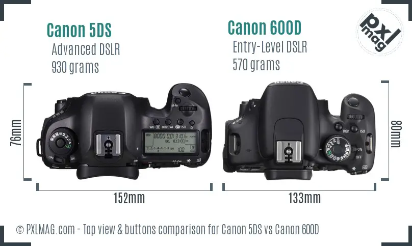 Canon 5DS vs Canon 600D top view buttons comparison
