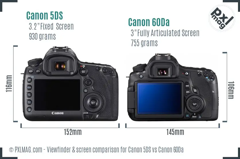 Canon 5DS vs Canon 60Da Screen and Viewfinder comparison