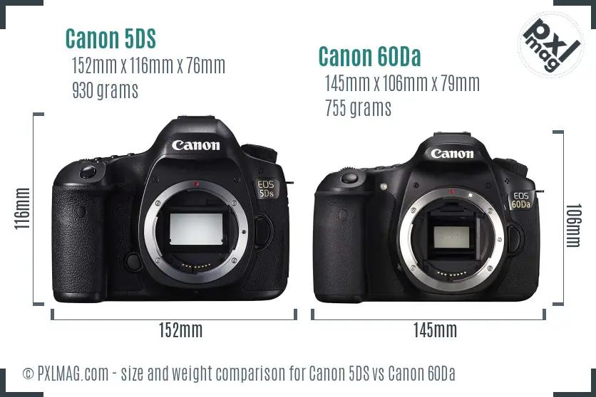 Canon 5DS vs Canon 60Da size comparison
