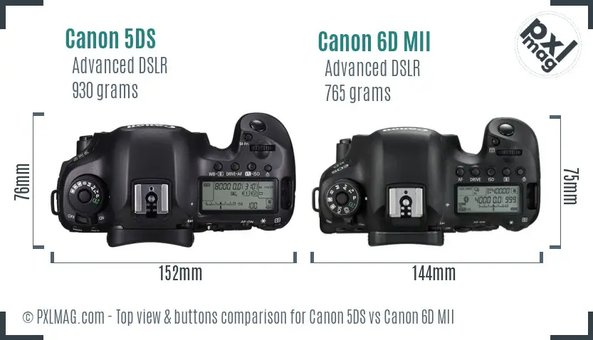 Canon 5DS vs Canon 6D MII top view buttons comparison
