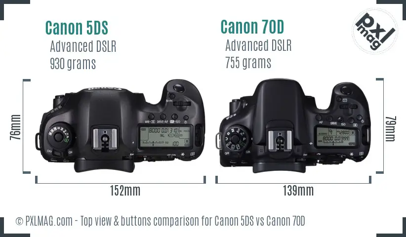 Canon 5DS vs Canon 70D top view buttons comparison