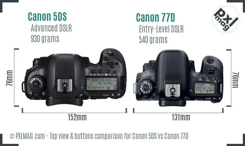 Canon 5DS vs Canon 77D top view buttons comparison