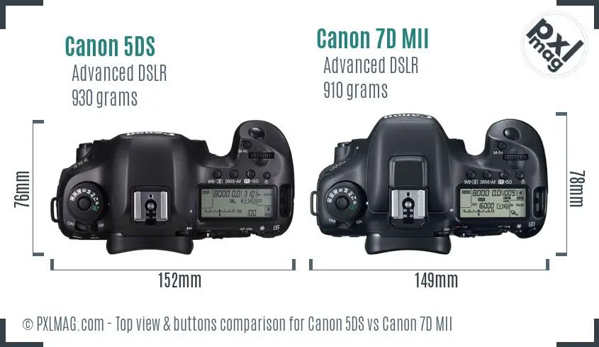 Canon 5DS vs Canon 7D MII top view buttons comparison