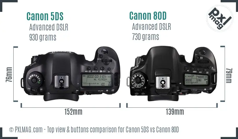 Canon 5DS vs Canon 80D top view buttons comparison
