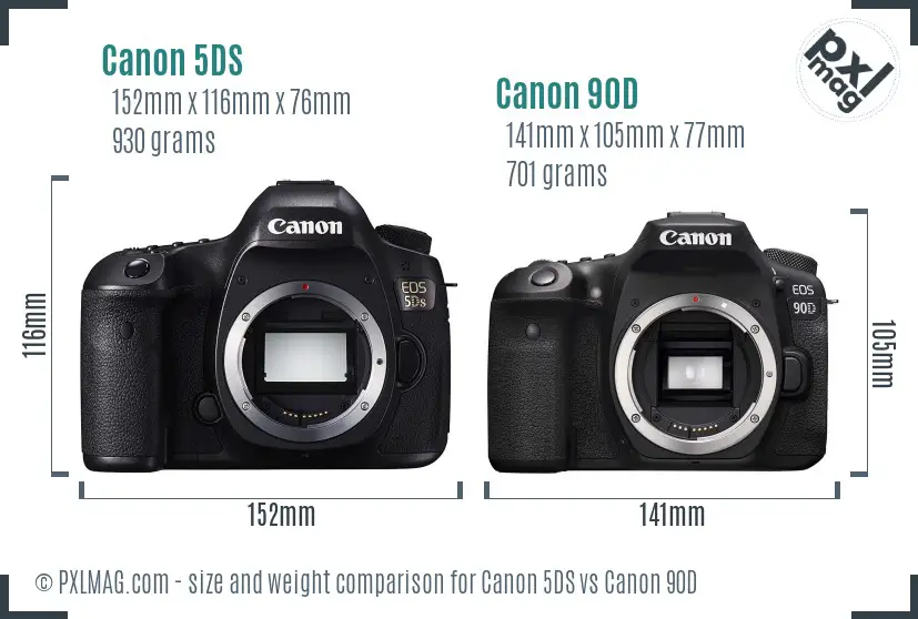 Canon 5DS vs Canon 90D size comparison