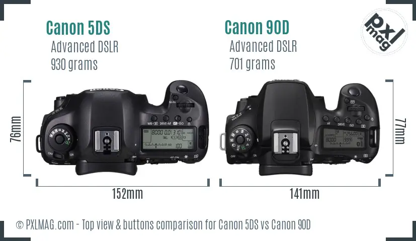 Canon 5DS vs Canon 90D top view buttons comparison