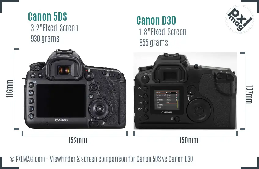 Canon 5DS vs Canon D30 Screen and Viewfinder comparison