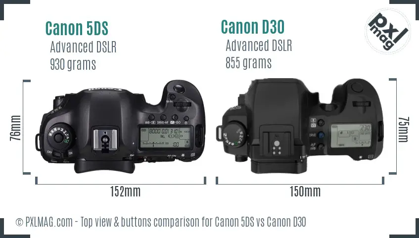 Canon 5DS vs Canon D30 top view buttons comparison