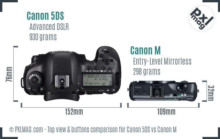 Canon 5DS vs Canon M top view buttons comparison