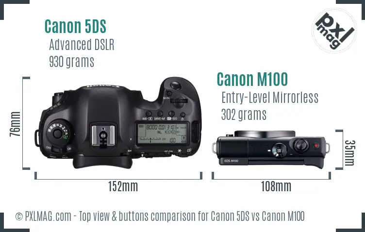 Canon 5DS vs Canon M100 top view buttons comparison