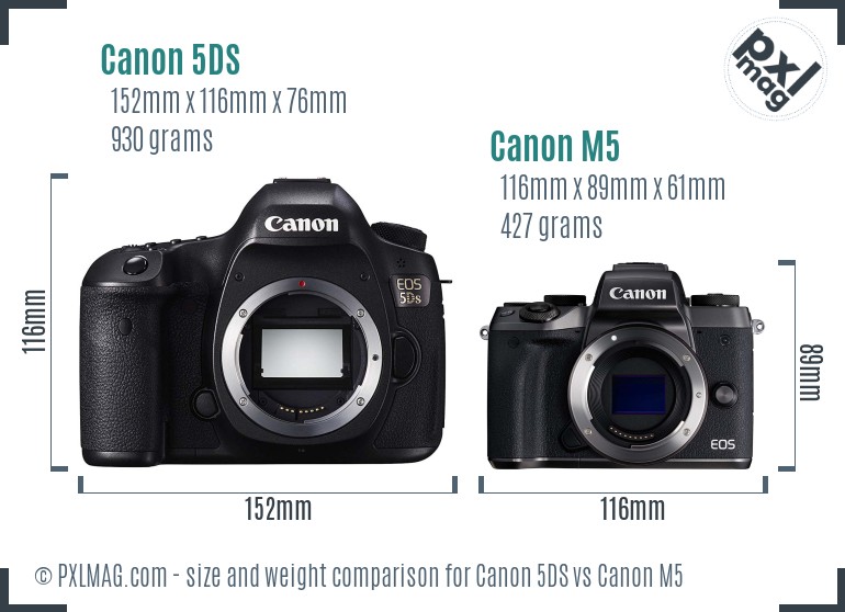 Canon 5DS vs Canon M5 size comparison