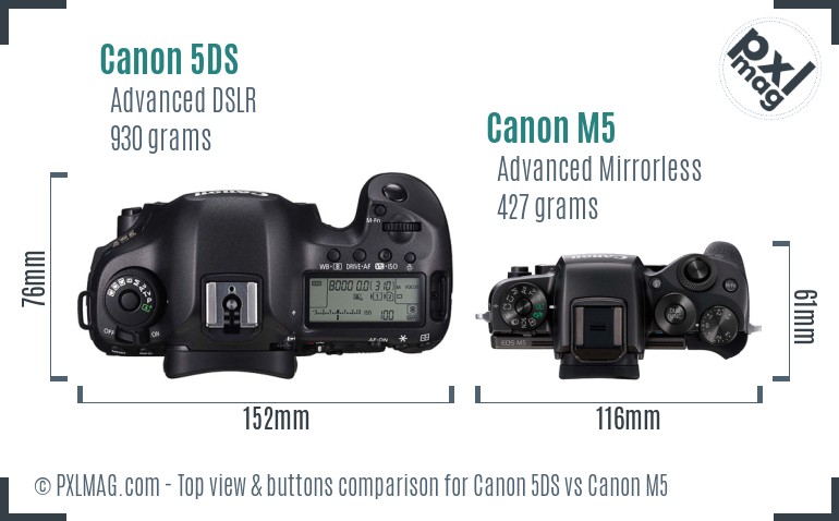 Canon 5DS vs Canon M5 top view buttons comparison