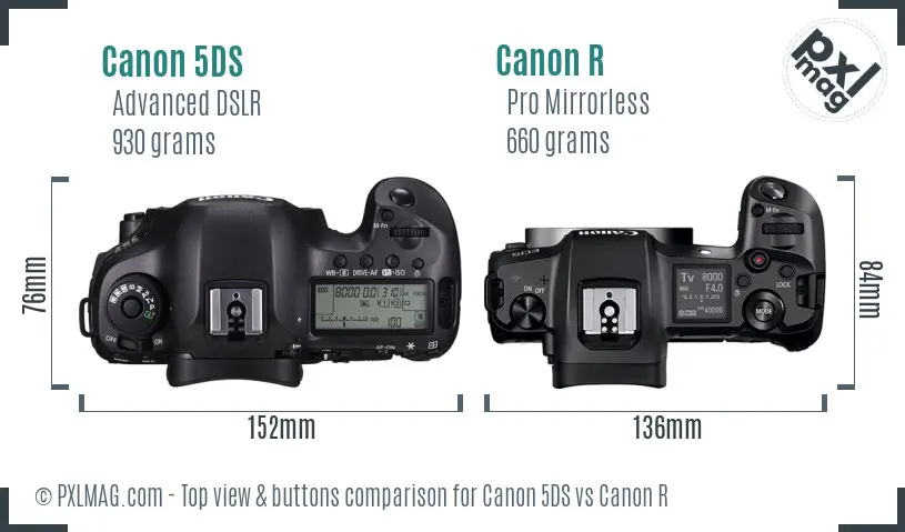 Canon 5DS vs Canon R top view buttons comparison Canon 5DS vs Canon R top view buttons comparison